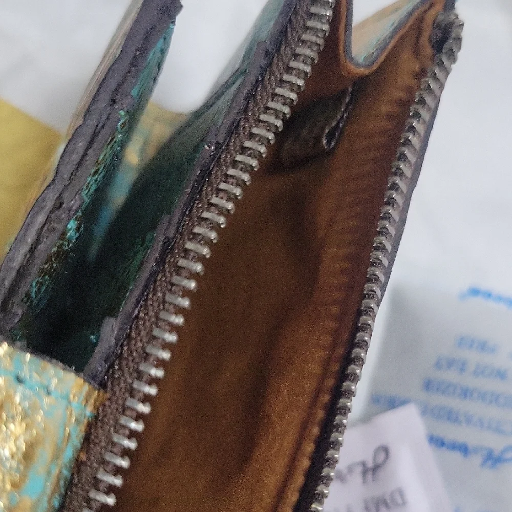 Patrcia Nash Turquoise Tooled Leather Wallet with Bronze Design RFID Protect